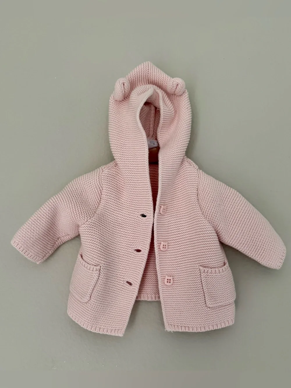 Baby Gap Bear Ear Garter Hooded Cardigan Spring 2025 Milkshake Pink Cotton: 0-3M